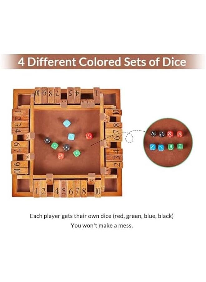 1-4 Players Shut The Box Dice Game, Wooden Board Table Math Game with 12 Dice and Shut-The-Box Instructions for Kids Adults, Family Classroom Home