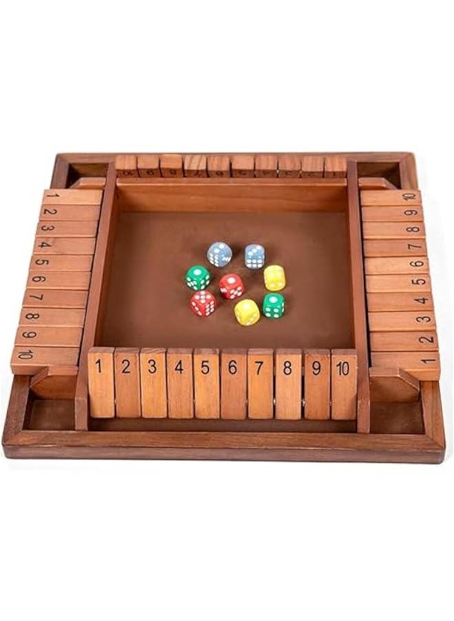 1-4 Players Shut The Box Dice Game, Wooden Board Table Math Game with 12 Dice and Shut-The-Box Instructions for Kids Adults, Family Classroom Home