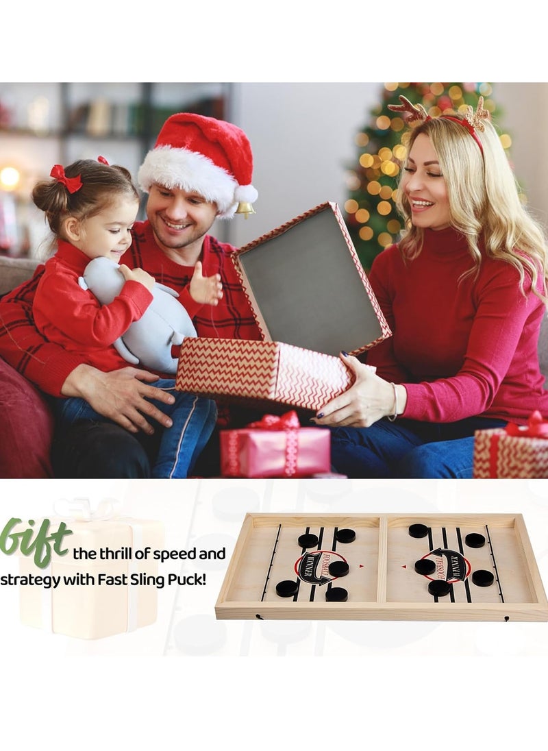 Fast Sling Puck Game | Wooden Slingshot Air Hockey Board Game | Portable Family Fun Toy | Interactive Tabletop Battle Game | Fast-Paced Hockey Game with 10 Pucks | 14-inch Speed Sling Puck