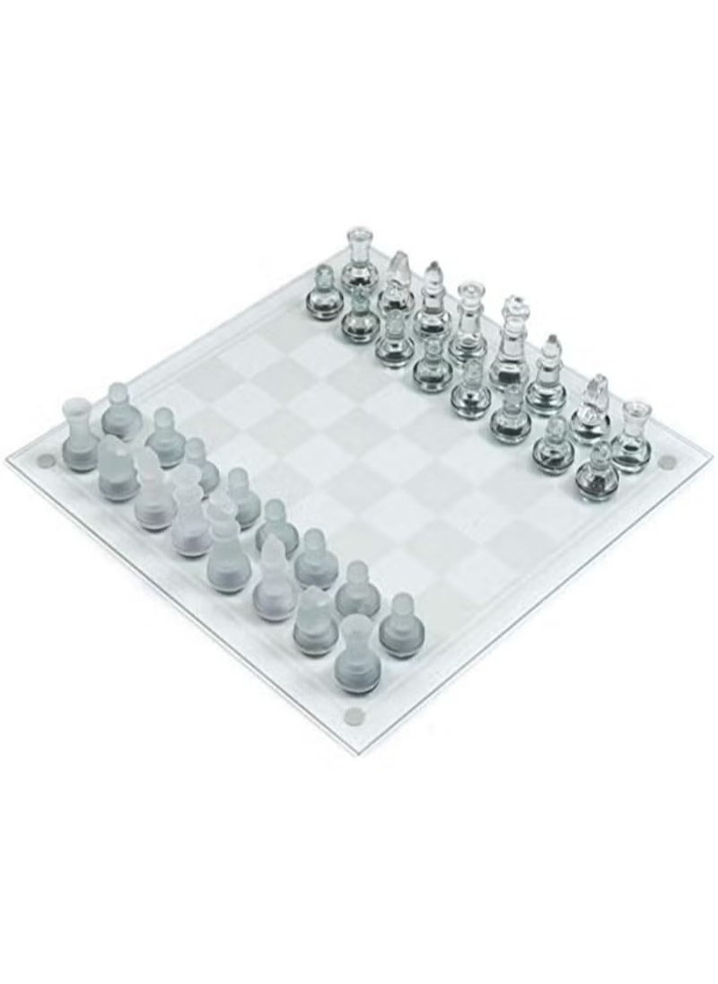 Glass Chess Set Frosted and Clear Pieces and Glass Resin Board Easy to Play Classic Strategy Game and Elegant Design