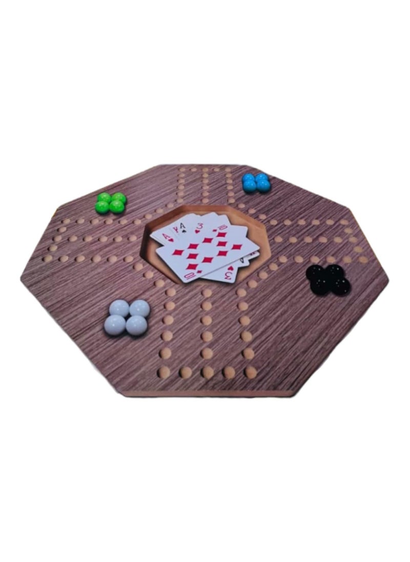 Jackaroo Game Board Wooden for 4 Players Includes Jackaroo Playing Cards & 4 Colored Marbles