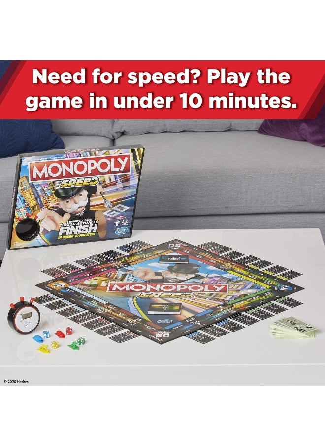 Monopoly Speed Board Game, Play in Under 10 Minutes, Fast-Playing Board Game for Ages 8 and Up, Game for 2-4 Players