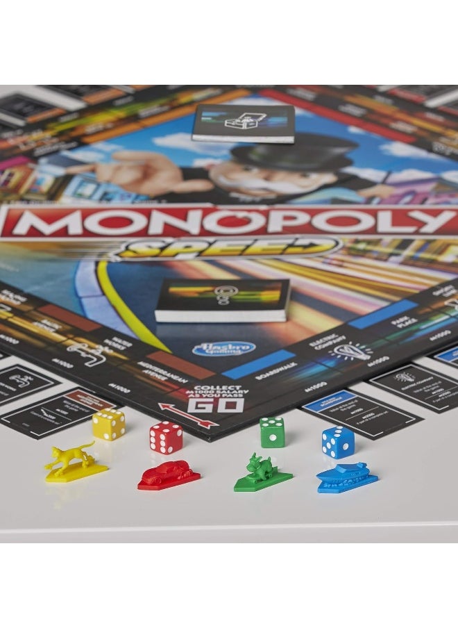 Monopoly Speed Board Game, Play in Under 10 Minutes, Fast-Playing Board Game for Ages 8 and Up, Game for 2-4 Players