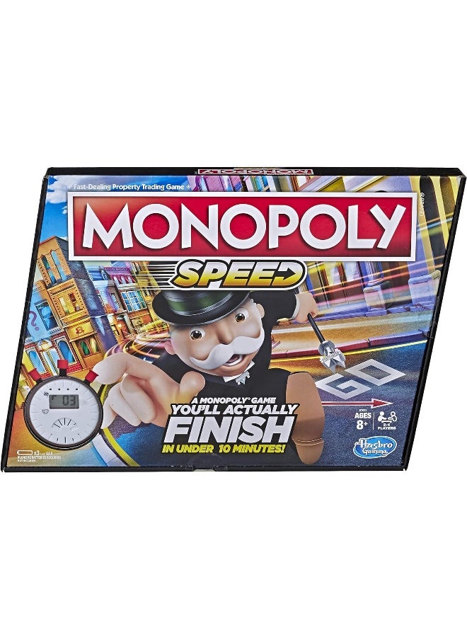 Monopoly Speed Board Game, Play in Under 10 Minutes, Fast-Playing Board Game for Ages 8 and Up, Game for 2-4 Players