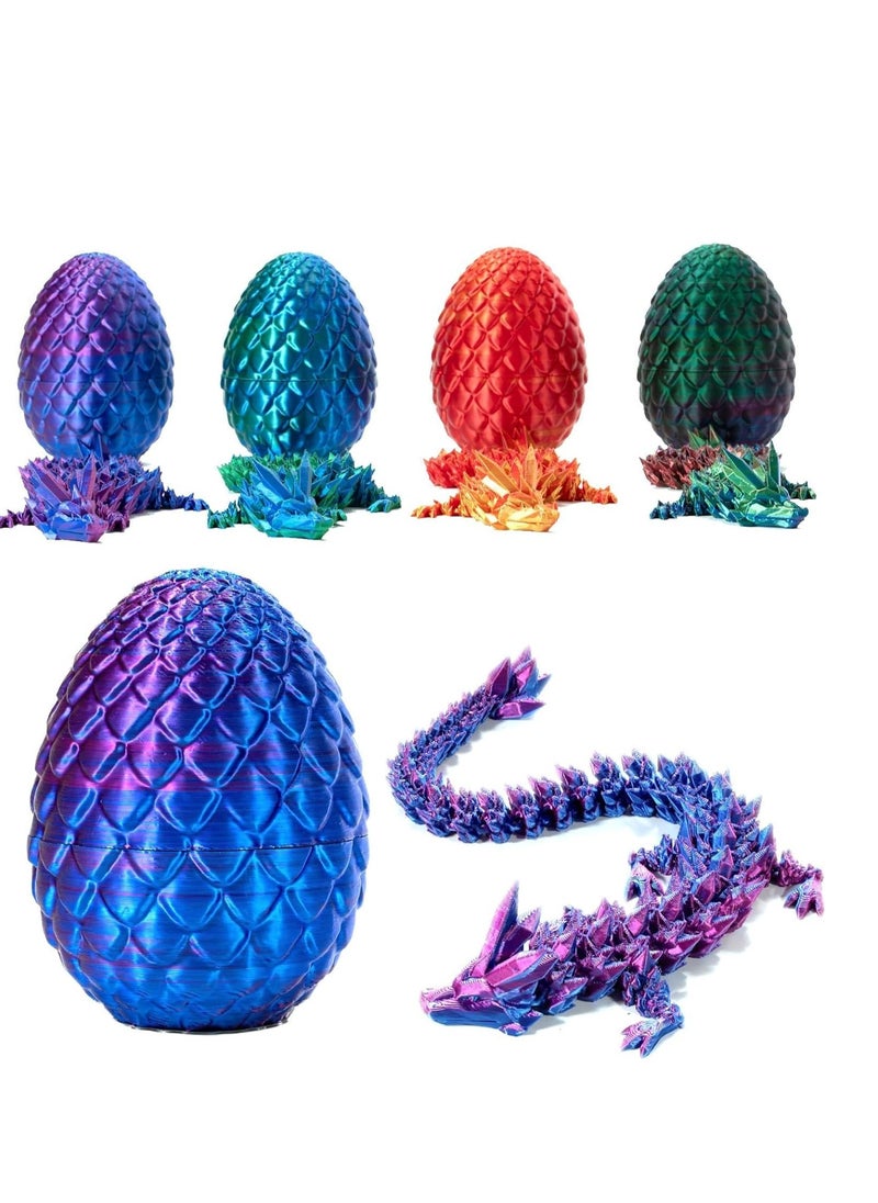 3D Printed Dragon in Egg, Full Articulated Dragon Crystal Dragon with Dragon Egg, Home Office Decor Executive Desk Toys, Adults Fidget Toys for ADHD