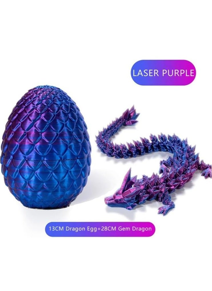 3D Printed Dragon in Egg, Full Articulated Dragon Crystal Dragon with Dragon Egg, Home Office Decor Executive Desk Toys, Adults Fidget Toys for ADHD