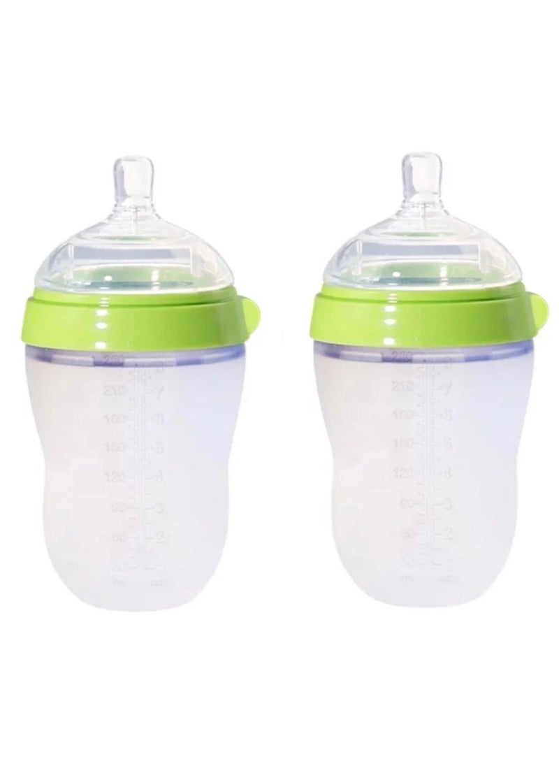 Baby Feeding Milk Bottle, Infant, Newborn Baby, Extra Soft, Easy To Squeeze, 8Oz 250 ML, Natural Comfort, Anti-Colic, Gravity Ball (Pack of 2 Green)