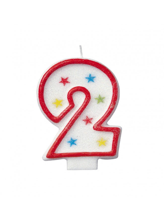 Unique White Glitter Star Number 2-Shaped Cake Candle - 3.5