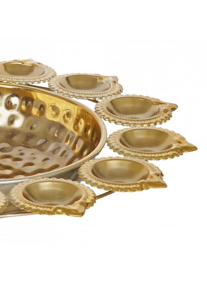 Webelkart Diya Shape Decorative Urli Bowl for Home Metal Handcrafted for Floating Flowers and Tea Light Candles Home ,Office and Table Decor| Diwali Decoration Items ( 14 Inches), Gold