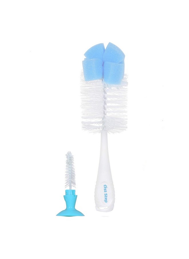 Bpa Free 2 In 1 Bottle And Nipple Cleaning Brush With Suction Base And Nylon Bristles For Easy Cleaning (Blue)