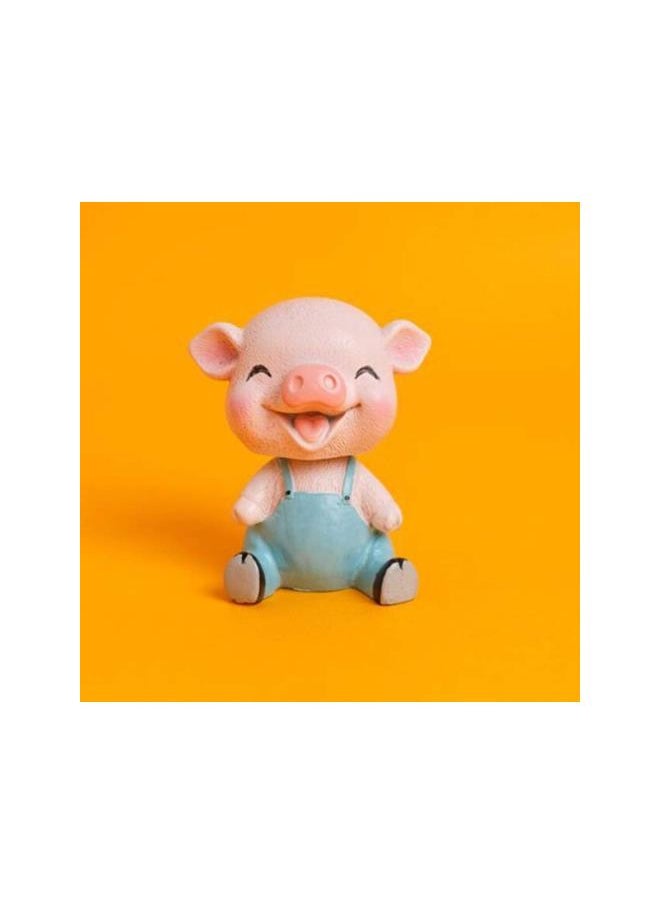 Piggy Bobble Shaking Head Toy Resin Pig Figurines Cake Ornament Car Dashboard Decoration Birthday Party Favors Gifts (Blue)