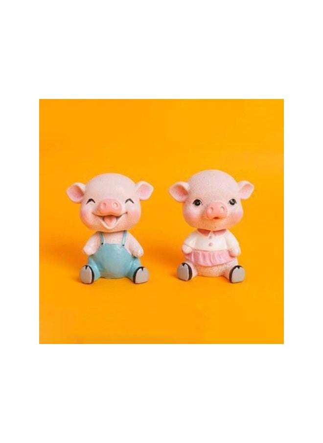 Piggy Bobble Shaking Head Toy Resin Pig Figurines Cake Ornament Car Dashboard Decoration Birthday Party Favors Gifts (Blue)