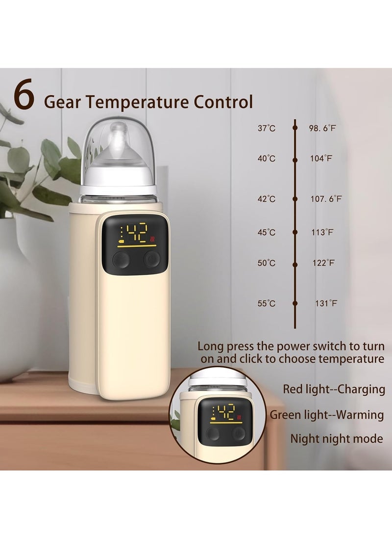 Portable Baby Bottle Warmer for Breastmilk or Formula - Portable Bottle Warmer for Travel, Fast Heating, Leak-proof, Nightlight, LCD Display, 6000mAh, 6 Heating Settings