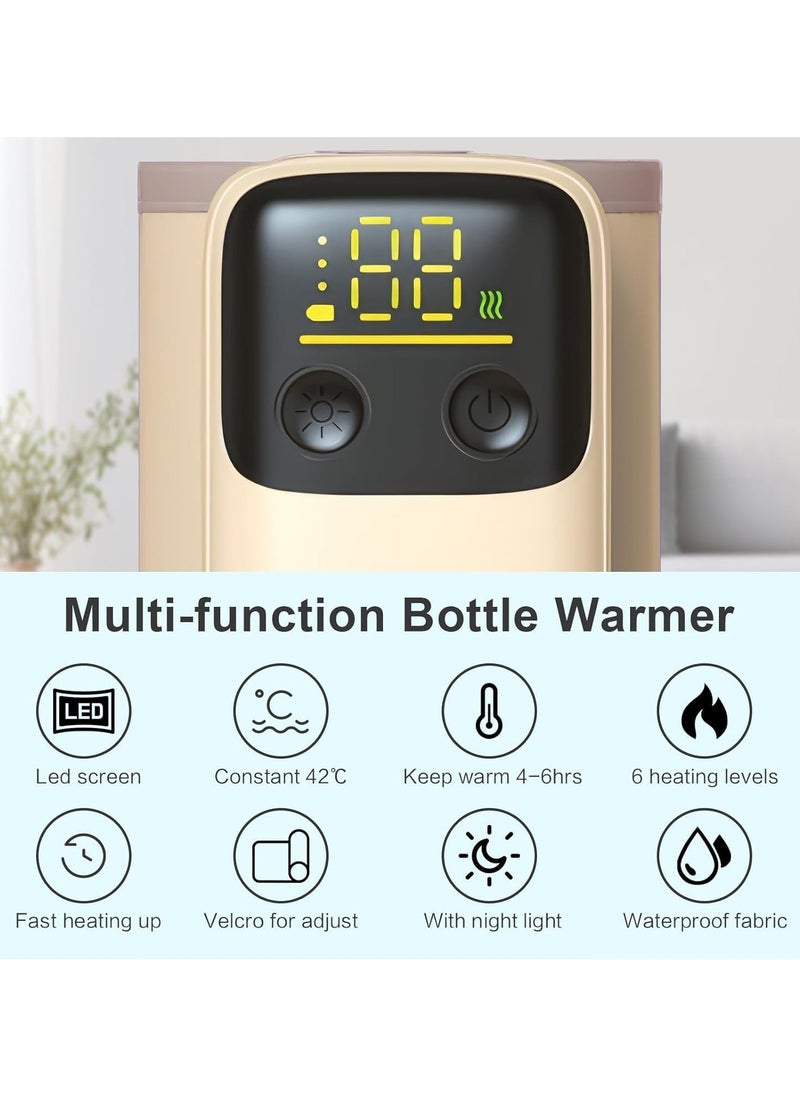 Portable Baby Bottle Warmer for Breastmilk or Formula - Portable Bottle Warmer for Travel, Fast Heating, Leak-proof, Nightlight, LCD Display, 6000mAh, 6 Heating Settings