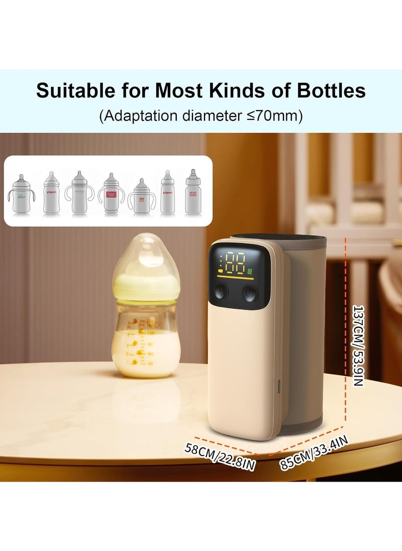 Portable Baby Bottle Warmer for Breastmilk or Formula - Portable Bottle Warmer for Travel, Fast Heating, Leak-proof, Nightlight, LCD Display, 6000mAh, 6 Heating Settings