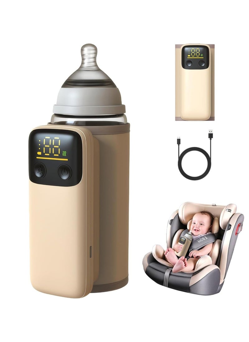 Portable Baby Bottle Warmer for Breastmilk or Formula - Portable Bottle Warmer for Travel, Fast Heating, Leak-proof, Nightlight, LCD Display, 6000mAh, 6 Heating Settings