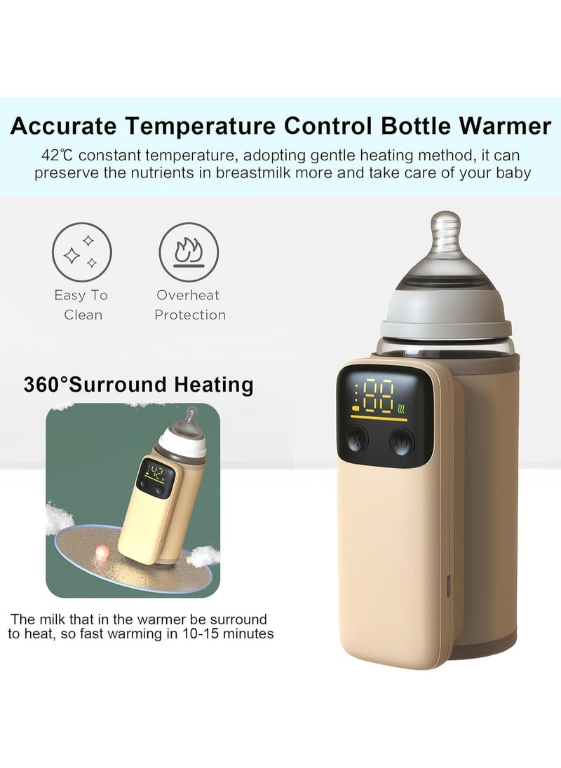 Portable Baby Bottle Warmer for Breastmilk or Formula - Portable Bottle Warmer for Travel, Fast Heating, Leak-proof, Nightlight, LCD Display, 6000mAh, 6 Heating Settings