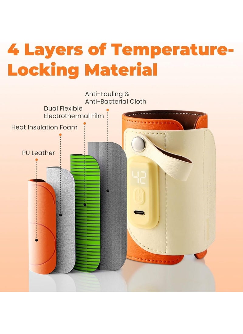 Portable Bottle Warmer,Baby Milk Warmer for All Bottles,Rapid Heating Accurate Temperature Control with LED Display,USB Warmer Bottle Suitable for Home and Outing (Orange)