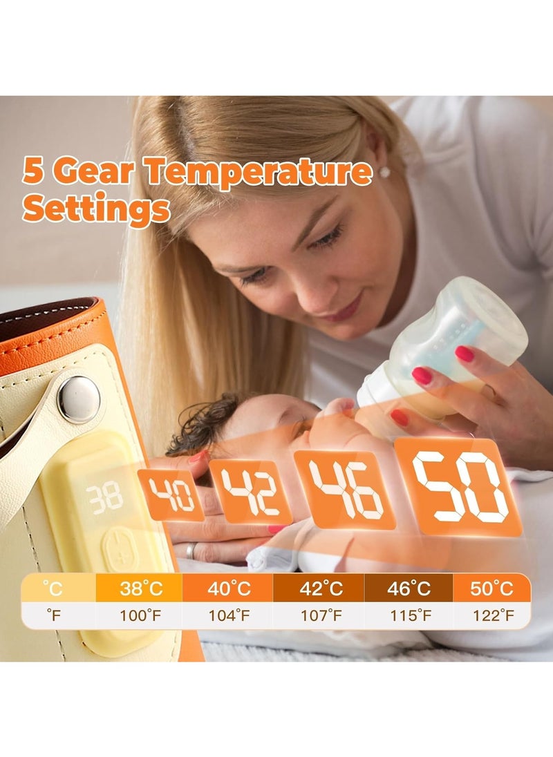 Portable Bottle Warmer,Baby Milk Warmer for All Bottles,Rapid Heating Accurate Temperature Control with LED Display,USB Warmer Bottle Suitable for Home and Outing (Orange)