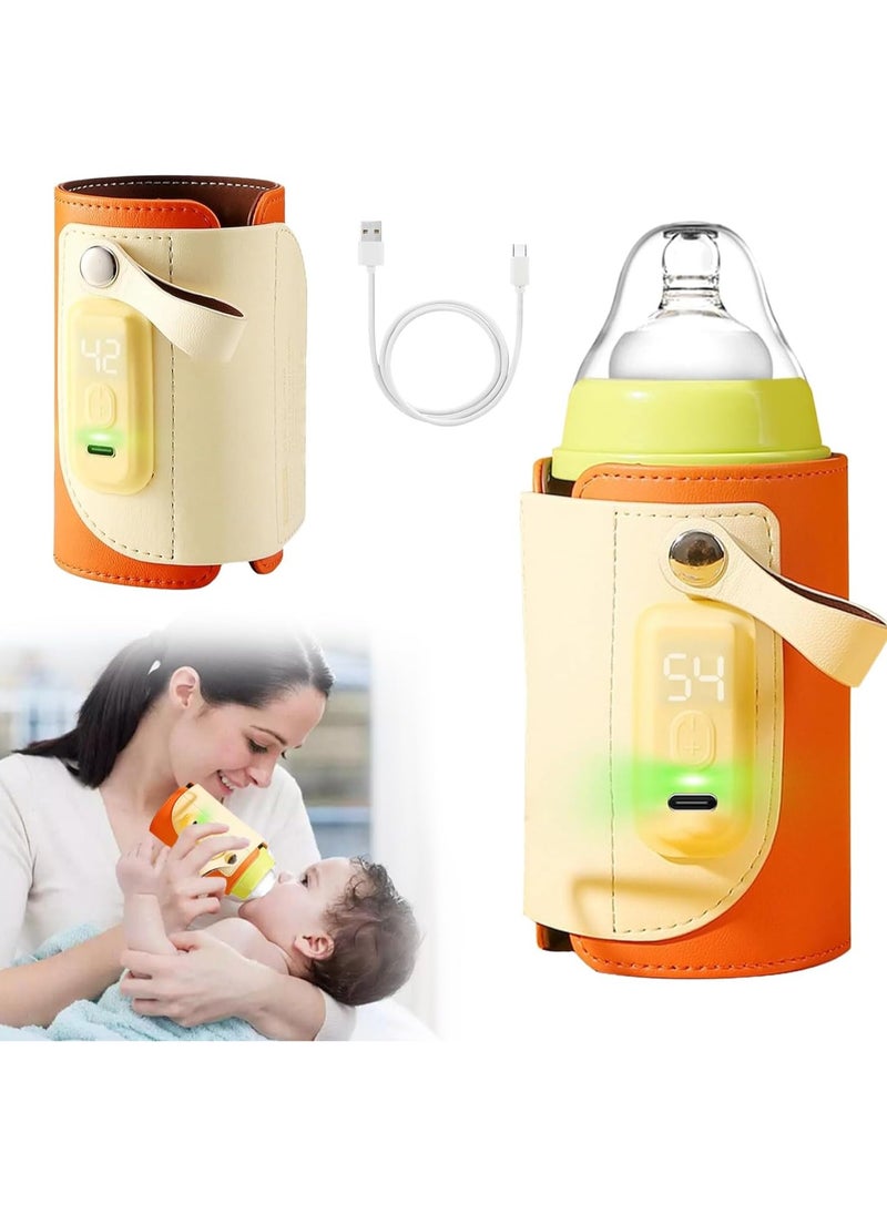 Portable Bottle Warmer,Baby Milk Warmer for All Bottles,Rapid Heating Accurate Temperature Control with LED Display,USB Warmer Bottle Suitable for Home and Outing (Orange)