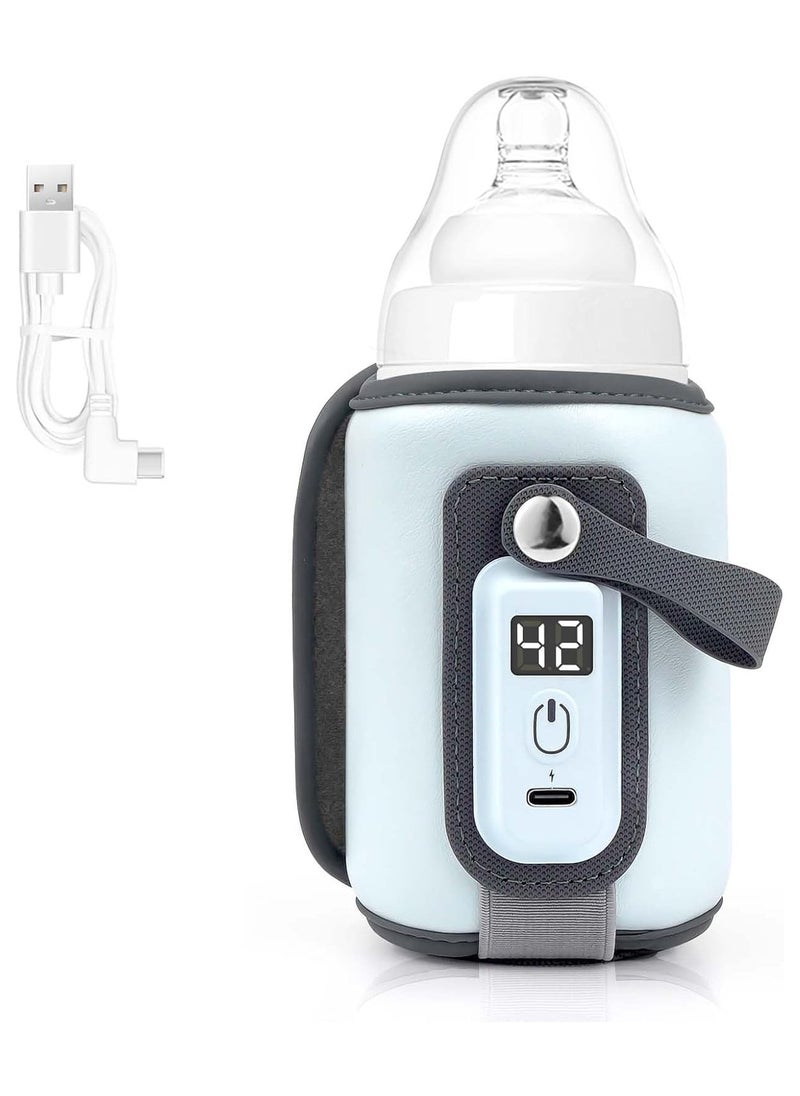 Portable Bottle Warmer, Baby Milk Warmer for All Bottles, Rapid Heating Accurate Temperature Control with LED Display, USB Warmer Bottle Suitable for Home and Outing (Blue)