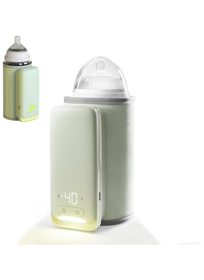 Portable Bottle Warmer for Breastmilk or Baby Formula - Fast Heating + Leak-Proof + Adjustable Travel Warmer with Battery-Powered Temperature Display, Flashlight - 6000MAH Rechargeable Battery