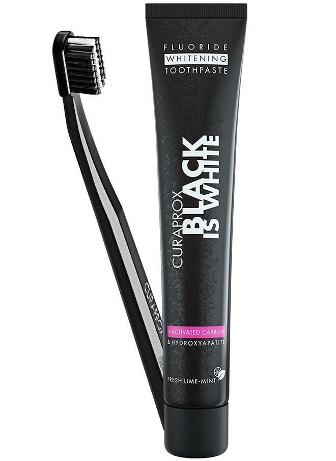 Curaprox Black is White Toothpaste, 60ml + CS 5460 Ultra-Soft Toothbrush - Activated Charcoal Whitening Toothpaste Set, 2 Count (Pack of 1)