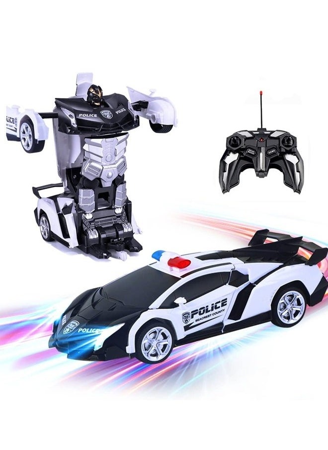 Transform Remote Control Car, Transform Robot RC Car Toys with 2.4Ghz One-on Transforming 360 Degree Rotation Drifting Police Car,Deformation Car 1:18 Scale