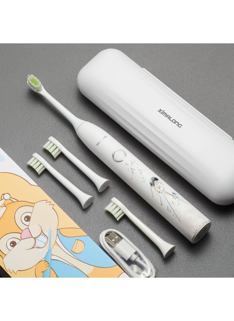 Kids Waterproof Electric Toothbrush Silicone Romantic Bride (White)