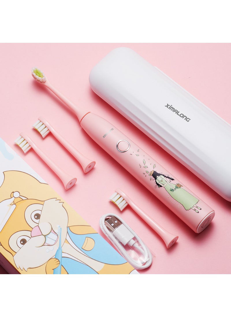 Kids Waterproof Electric Toothbrush Silicone Spring (powder)