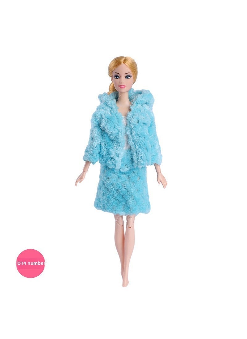 1 x 5 pcs 30cm Doll Fur Coat Velvet Jacket Fashion Set Q14 (3-piece set)