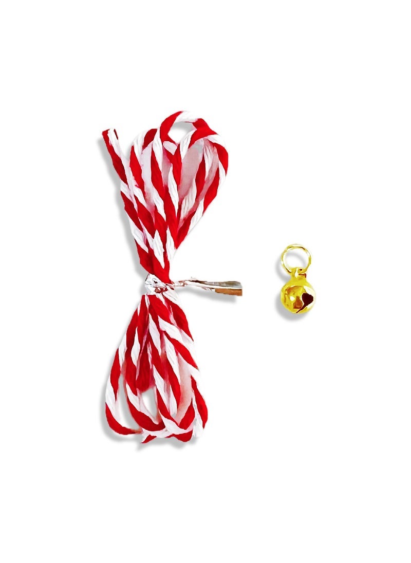 Plush Dog Toy Twisted Stick Bell Rope Red and white rope 50cm + gold hanging ring bell