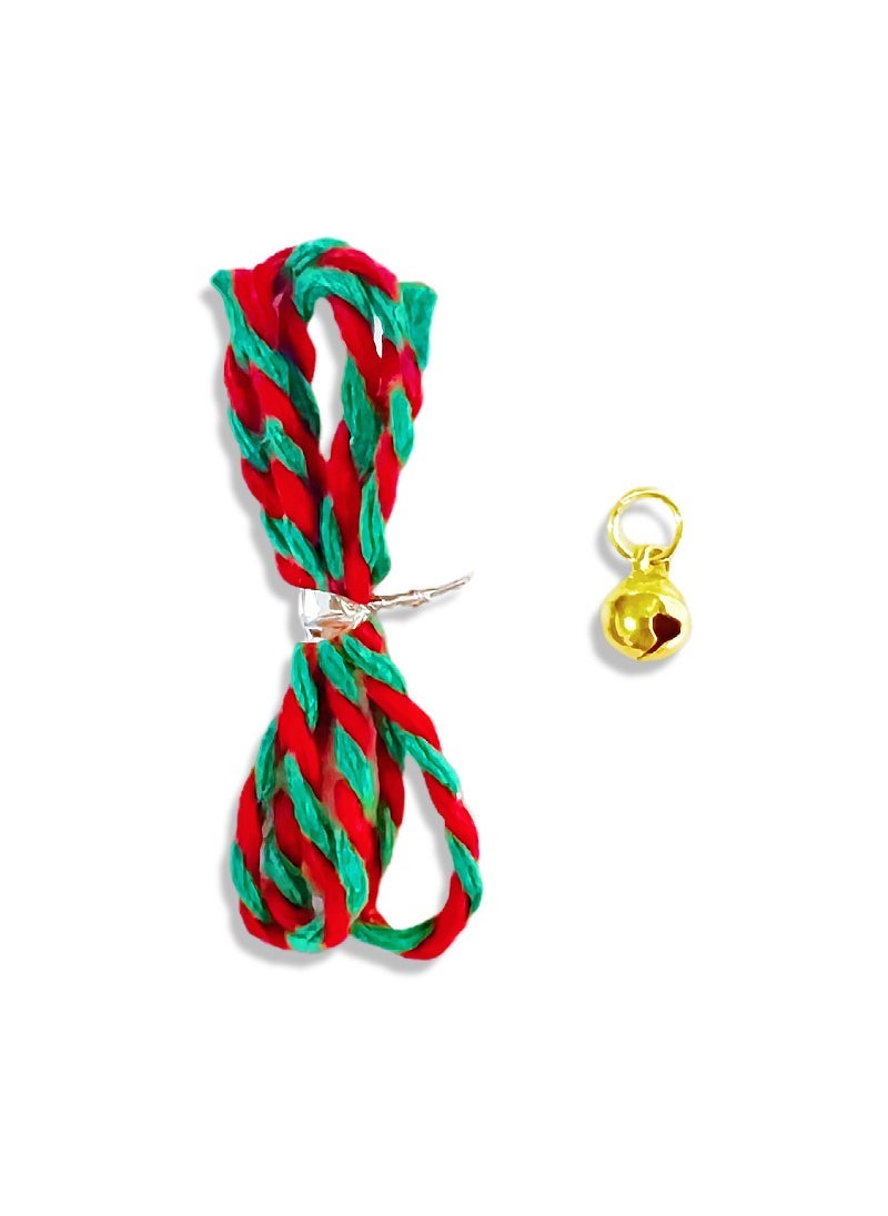 Plush Dog Toy Twisted Stick Bell Rope Red and green rope 50cm + gold hanging ring bell