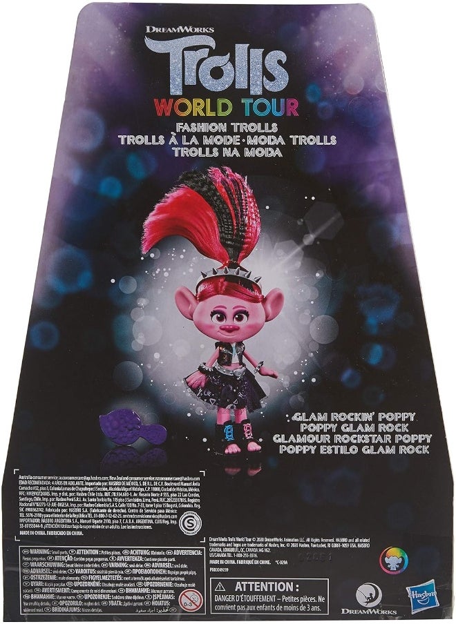 Trolls DreamWorks World Tour Glam Rockin' Poppy Fashion Doll with Dress, Shoes, and More, Fashion Toy for Girls