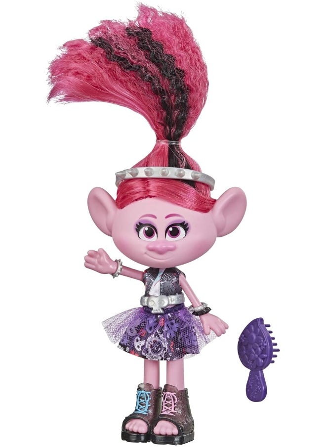 Trolls DreamWorks World Tour Glam Rockin' Poppy Fashion Doll with Dress, Shoes, and More, Fashion Toy for Girls