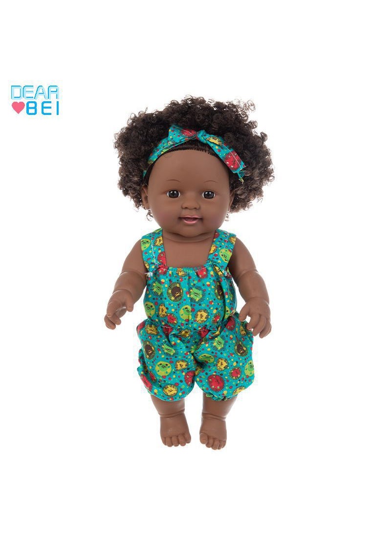 12 Soft Vinyl Reborn African Doll Toy Q12-007C Green Base Strap