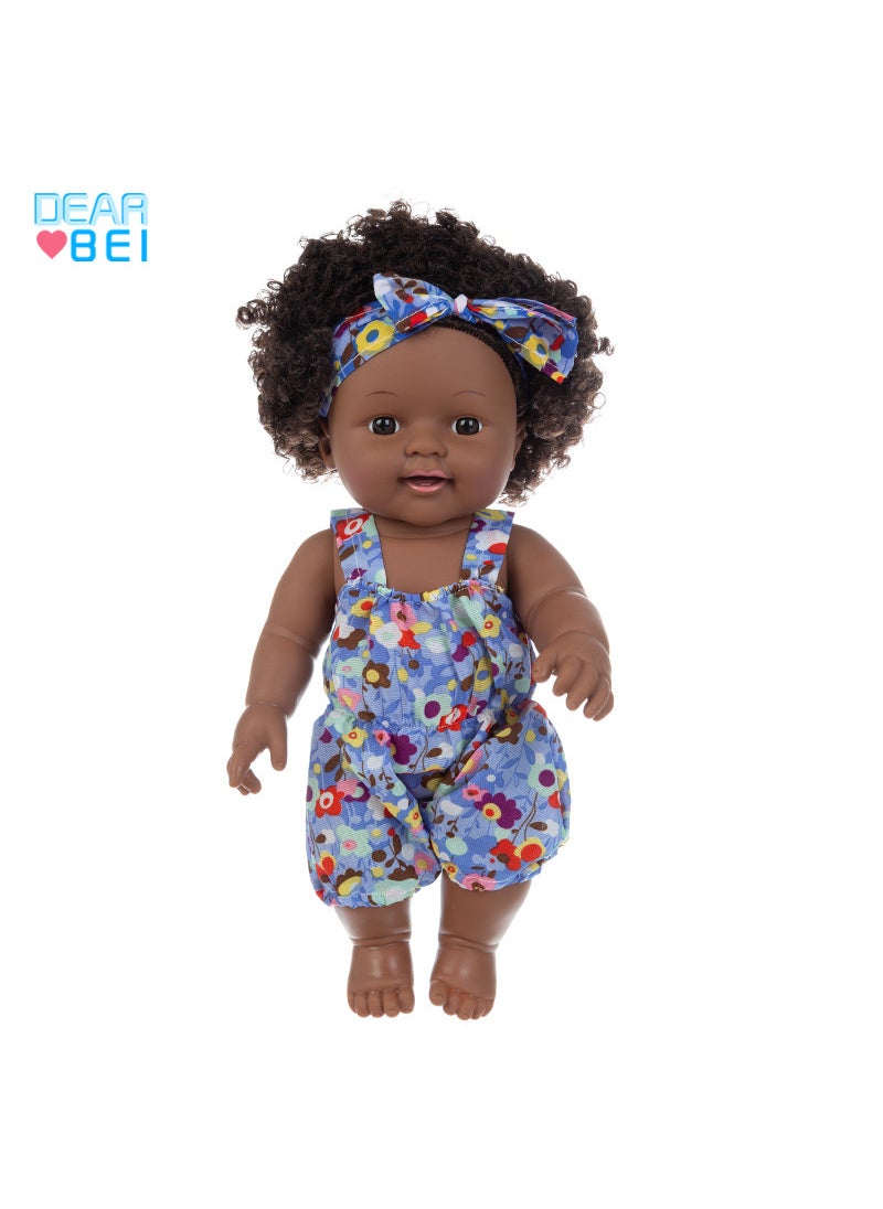 12 Soft Vinyl Reborn African Doll Toy Q12-006C purple bottom flower strap