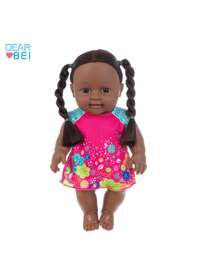 12 Soft Vinyl Reborn African Doll Toy Q12-011C Pink Blue Contrast Dress