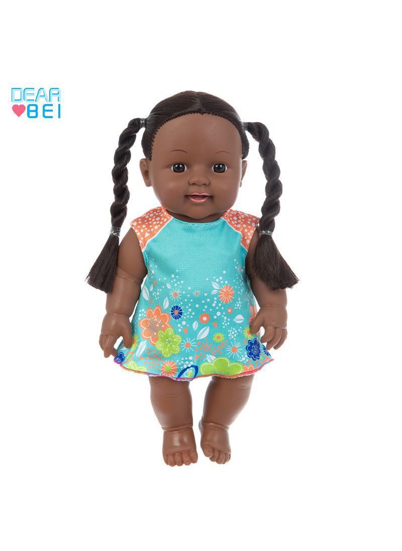 12 Soft Vinyl Reborn African Doll Toy Q12-009C Blue-Orange Contrast Dress