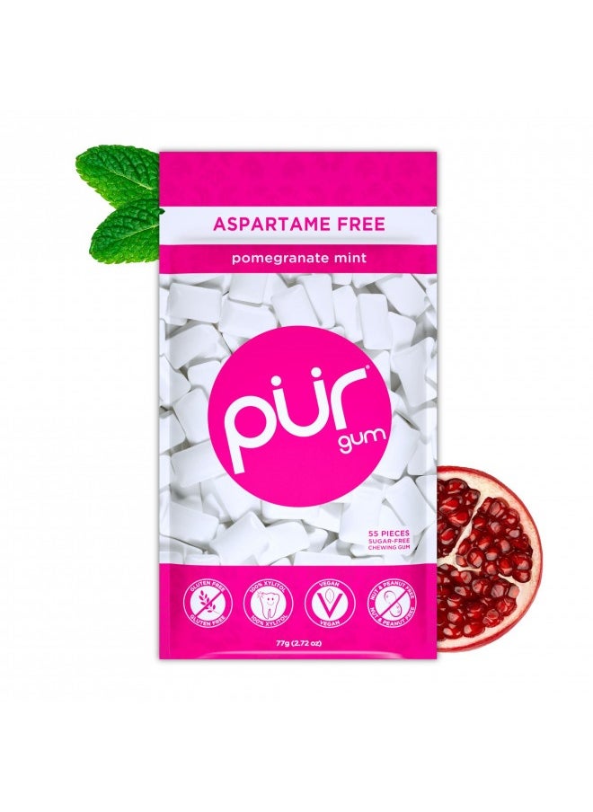 Pur Gum | Aspartame Free Chewing Gum | 100% Xylitol | Sugar Free, Vegan, Gluten Free And Keto Friendly | Natural Pomegranate Mint Flavored Gum, 55 Pieces (Pack Of 1)