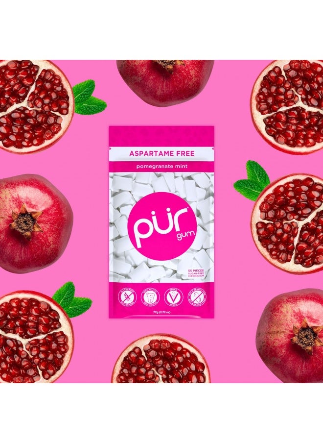 Pur Gum | Aspartame Free Chewing Gum | 100% Xylitol | Sugar Free, Vegan, Gluten Free And Keto Friendly | Natural Pomegranate Mint Flavored Gum, 55 Pieces (Pack Of 1)