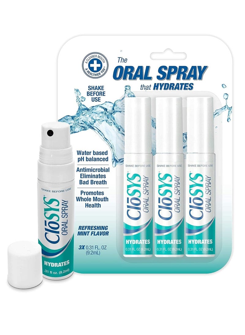 CloSYS Oral Breath Spray, 0.31 Ounce (3 Count), Mint, Sugar Free, pH Balanced, Fights Bad Breath