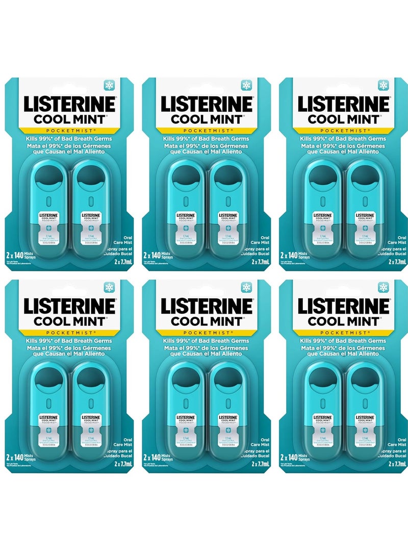 Listerine Cool Mint Pocketmist, Oral Care Mist for Fresh Breat, Kills 99% of Bad Breath Germs, Cool Mint Flavor, 0.26 Fl Oz - 2 Count (Pack of 6)