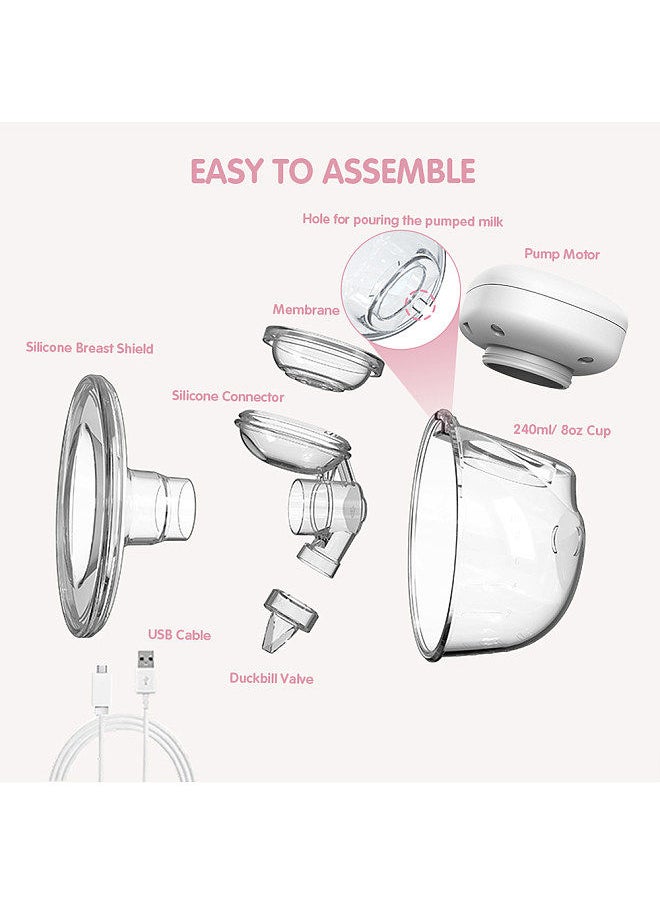 YOUHA Wearable Breast Pump Hands Free Electric Single Portable Wearable Breast Cup 8oz/ 240ml BPA-free 3 Modes 9 Suction Levels Rechargeable Comfort Breastfeeding Milk Collector (28mm Nipple Diameter)