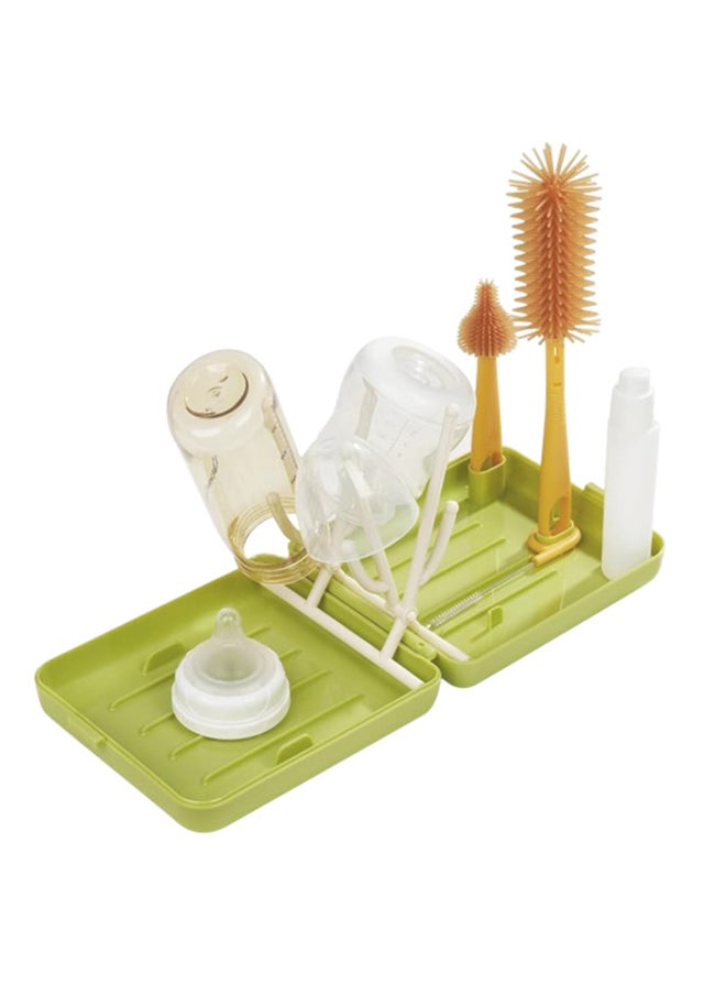 Baby Bottle Brush, 6 in 1 Baby Bottle Cleaning Kit, Baby Bottle Drying Rack and Brush Set (Green 1)