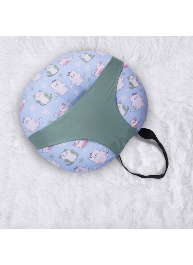 5In1 Baby Feeding Pillow With 100% Cotton Detachable Cover|With Belt&Baby Hoop|Breastfeeding Pillow|Nursing Pillow (Kitty Love) Green
