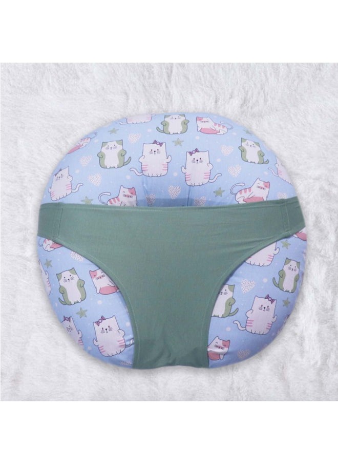 5In1 Baby Feeding Pillow With 100% Cotton Detachable Cover|With Belt&Baby Hoop|Breastfeeding Pillow|Nursing Pillow (Kitty Love) Green