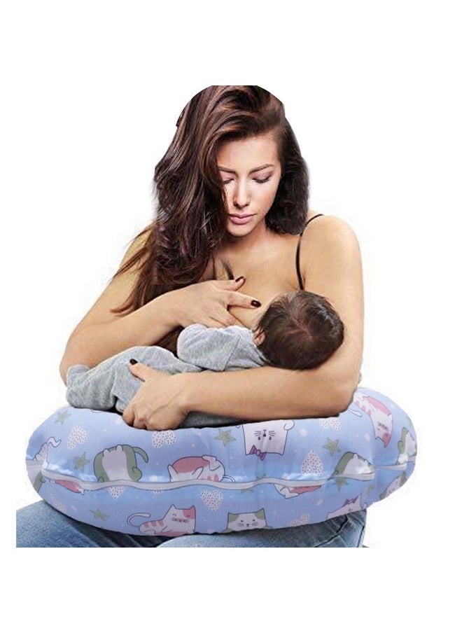 5In1 Baby Feeding Pillow With 100% Cotton Detachable Cover|With Belt&Baby Hoop|Breastfeeding Pillow|Nursing Pillow (Kitty Love) Green