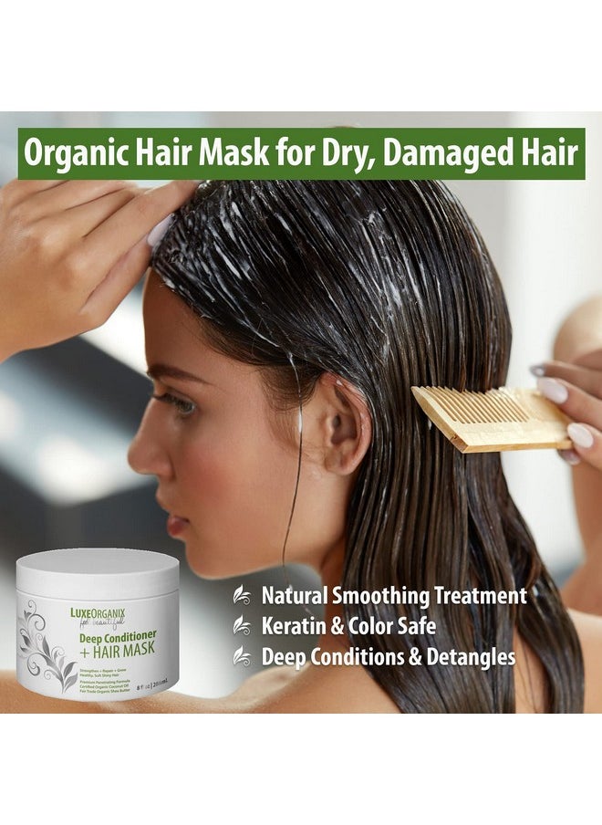 Hair Mask For Damaged Hair: Keratin & Color Safe Safe - Perfect Natural Deep Conditioner For Dry Curly Hair - Organic Coconut Oil - Mascarilla Para El Cabello. (8 Oz)