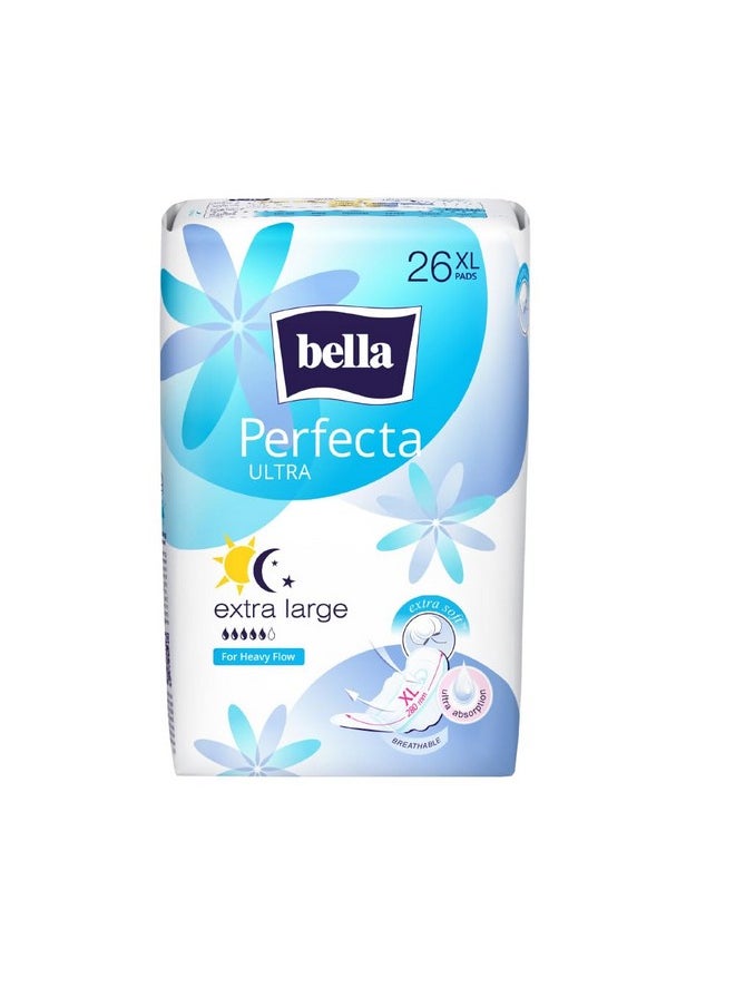 Perfecta Ultra Soft Sanitary Pads For Women | Extra Softness & Comfort | Lock Gel Protection, Ultra Absorbtion | For Heavy Flow | Pack Of 1 | 26 Pcs